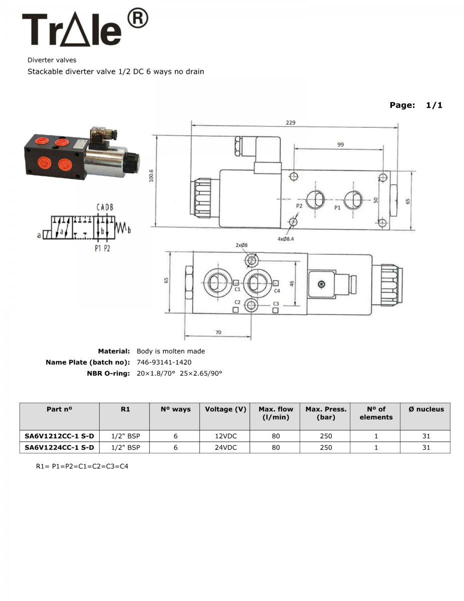 Van chuyển hướng thủy lực 12 VDC